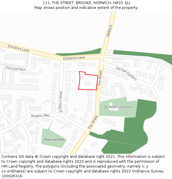 111, THE STREET, BROOKE, NORWICH, NR15 1JU: Location map and indicative extent of plot