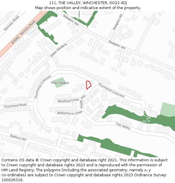 111, THE VALLEY, WINCHESTER, SO22 4DJ: Location map and indicative extent of plot