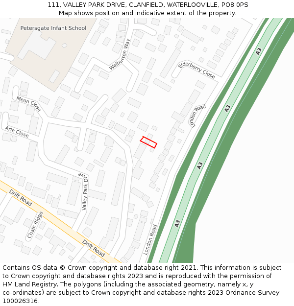 111, VALLEY PARK DRIVE, CLANFIELD, WATERLOOVILLE, PO8 0PS: Location map and indicative extent of plot