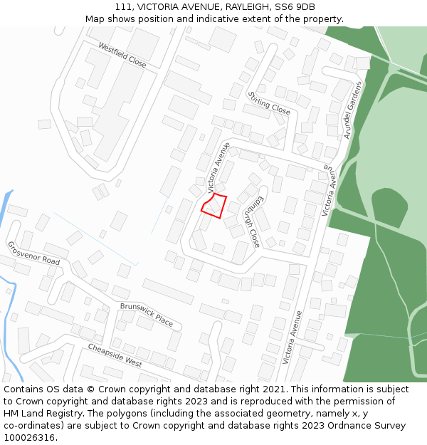 111, VICTORIA AVENUE, RAYLEIGH, SS6 9DB: Location map and indicative extent of plot