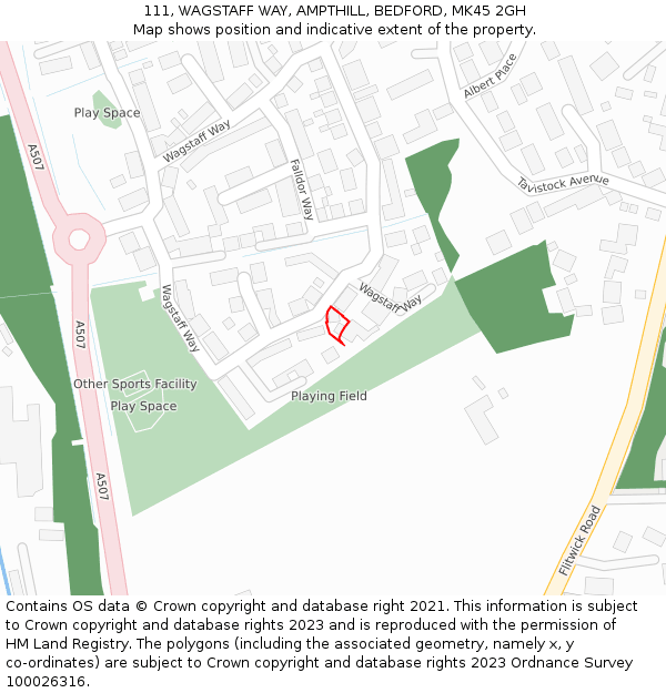 111, WAGSTAFF WAY, AMPTHILL, BEDFORD, MK45 2GH: Location map and indicative extent of plot