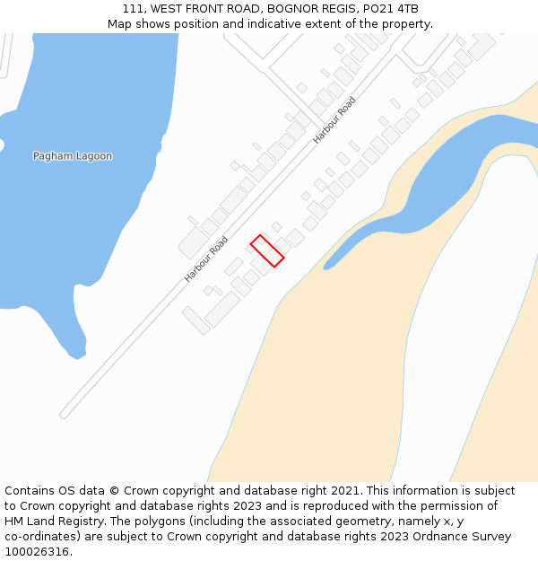 111, WEST FRONT ROAD, BOGNOR REGIS, PO21 4TB: Location map and indicative extent of plot