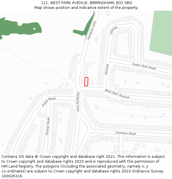 111, WEST PARK AVENUE, BIRMINGHAM, B31 5BG: Location map and indicative extent of plot