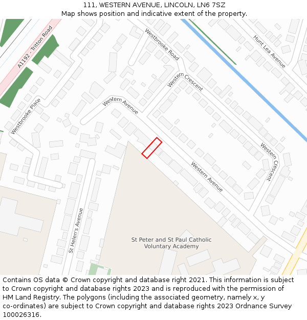 111, WESTERN AVENUE, LINCOLN, LN6 7SZ: Location map and indicative extent of plot