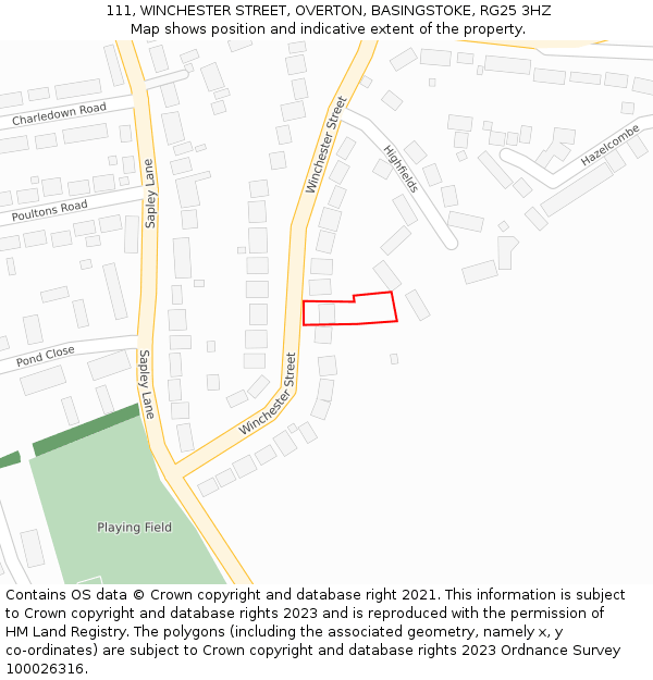 111, WINCHESTER STREET, OVERTON, BASINGSTOKE, RG25 3HZ: Location map and indicative extent of plot