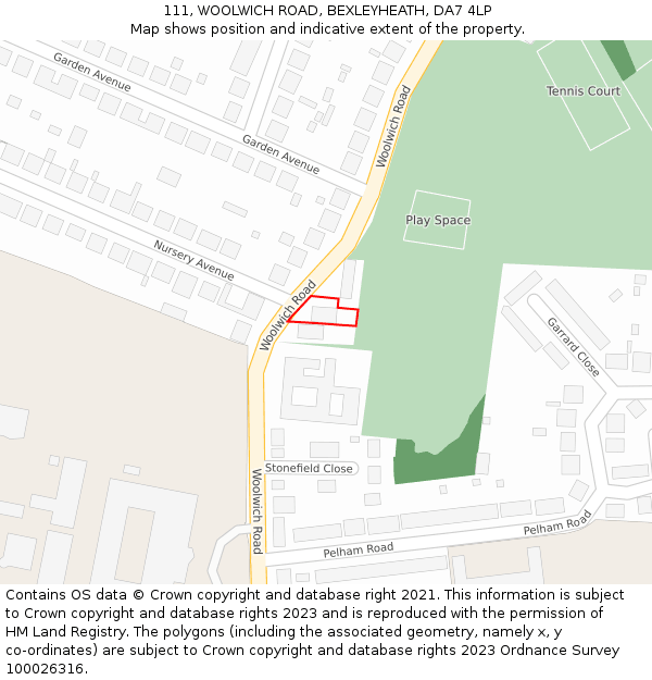111, WOOLWICH ROAD, BEXLEYHEATH, DA7 4LP: Location map and indicative extent of plot