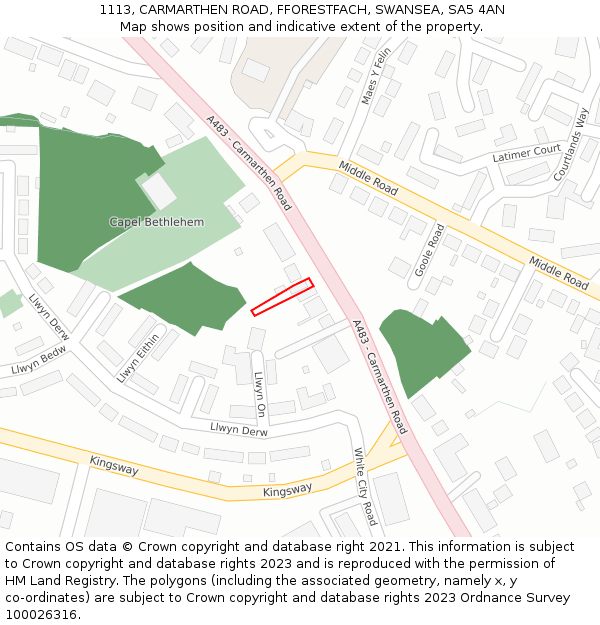 1113, CARMARTHEN ROAD, FFORESTFACH, SWANSEA, SA5 4AN: Location map and indicative extent of plot