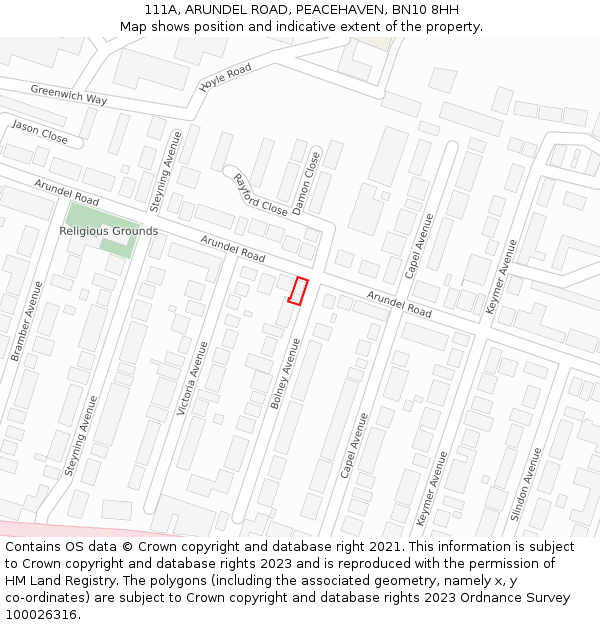 111A, ARUNDEL ROAD, PEACEHAVEN, BN10 8HH: Location map and indicative extent of plot