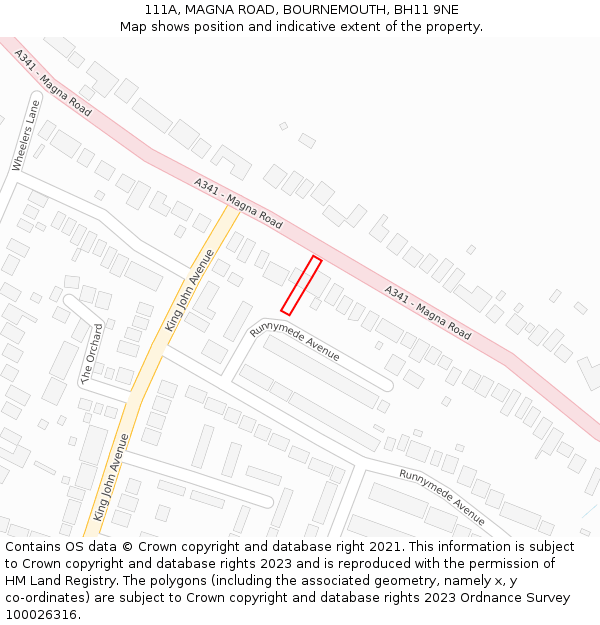 111A, MAGNA ROAD, BOURNEMOUTH, BH11 9NE: Location map and indicative extent of plot