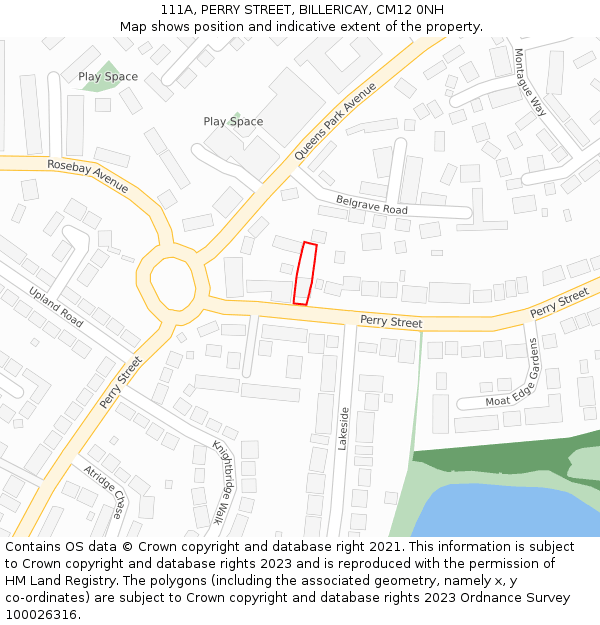 111A, PERRY STREET, BILLERICAY, CM12 0NH: Location map and indicative extent of plot