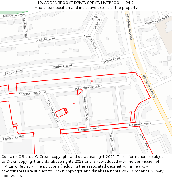 112, ADDENBROOKE DRIVE, SPEKE, LIVERPOOL, L24 9LL: Location map and indicative extent of plot