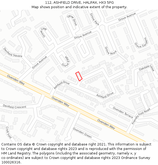 112, ASHFIELD DRIVE, HALIFAX, HX3 5PG: Location map and indicative extent of plot