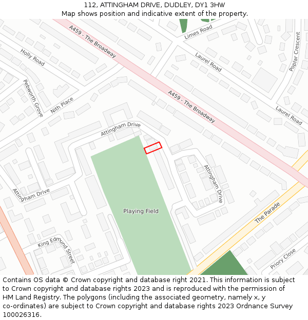 112, ATTINGHAM DRIVE, DUDLEY, DY1 3HW: Location map and indicative extent of plot