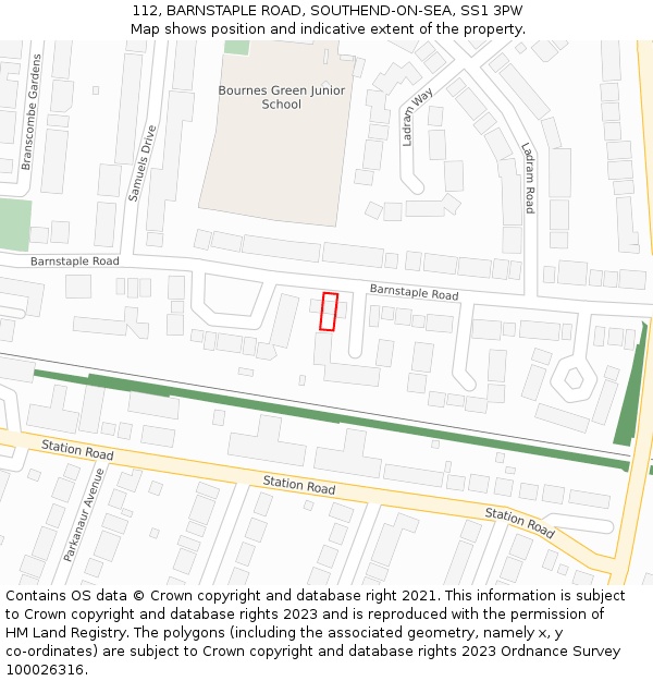 112, BARNSTAPLE ROAD, SOUTHEND-ON-SEA, SS1 3PW: Location map and indicative extent of plot