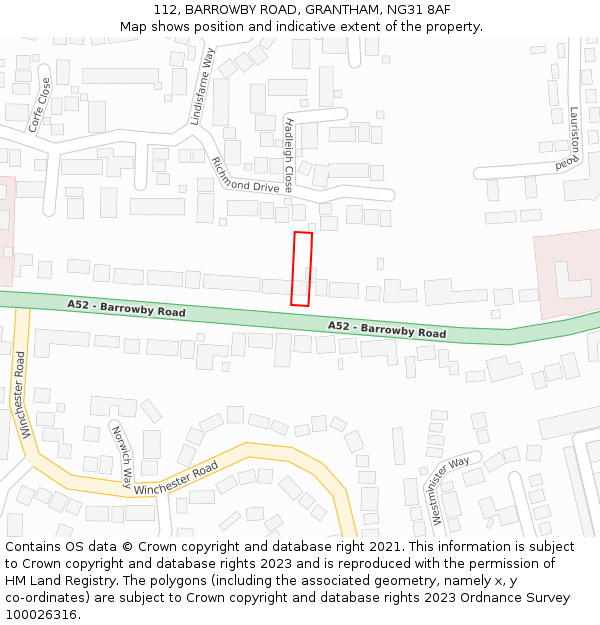 112, BARROWBY ROAD, GRANTHAM, NG31 8AF: Location map and indicative extent of plot