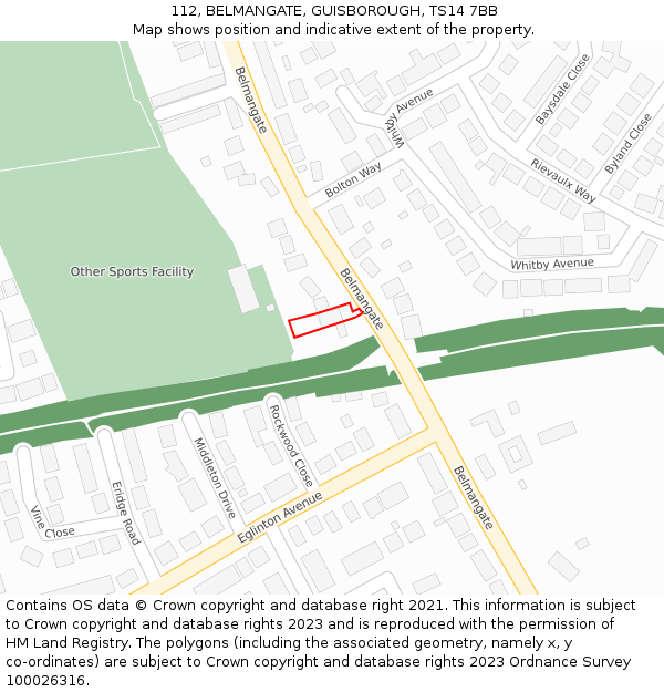 112, BELMANGATE, GUISBOROUGH, TS14 7BB: Location map and indicative extent of plot