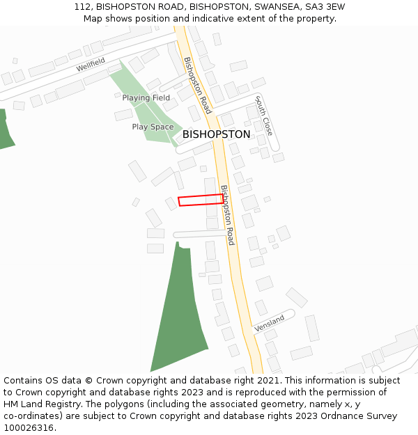 112, BISHOPSTON ROAD, BISHOPSTON, SWANSEA, SA3 3EW: Location map and indicative extent of plot