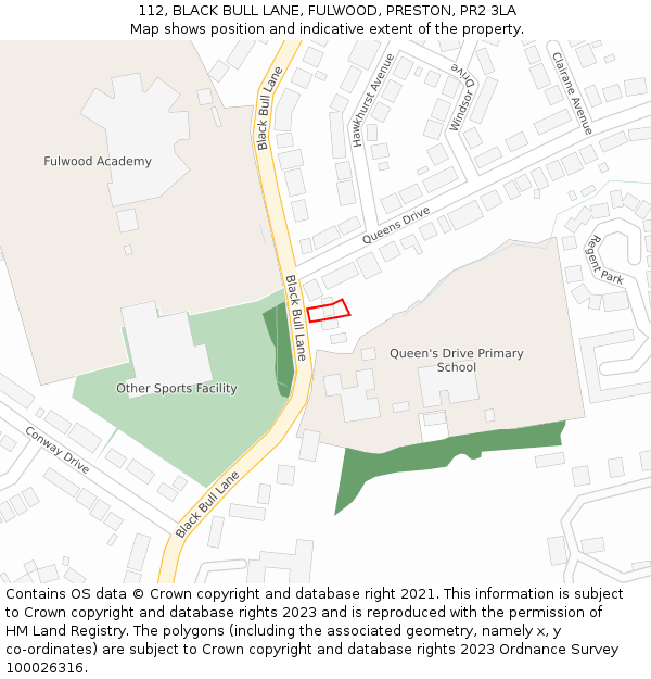 112, BLACK BULL LANE, FULWOOD, PRESTON, PR2 3LA: Location map and indicative extent of plot