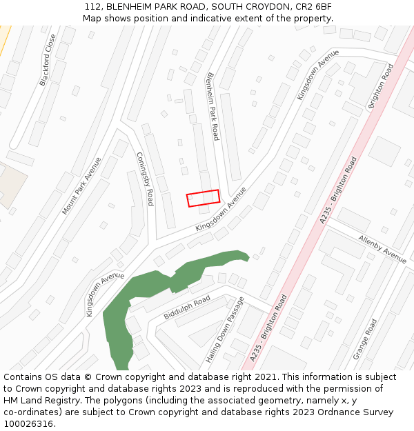 112, BLENHEIM PARK ROAD, SOUTH CROYDON, CR2 6BF: Location map and indicative extent of plot