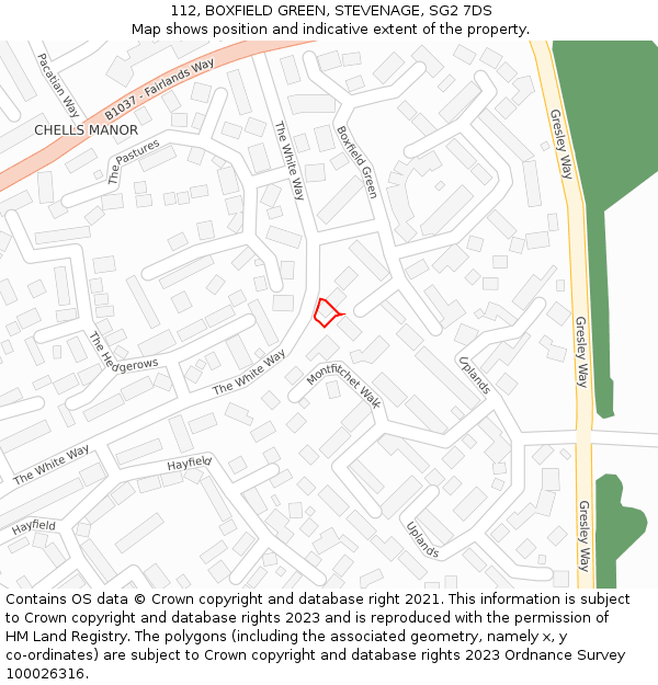 112, BOXFIELD GREEN, STEVENAGE, SG2 7DS: Location map and indicative extent of plot