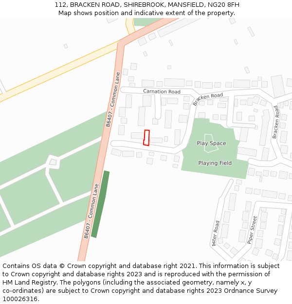 112, BRACKEN ROAD, SHIREBROOK, MANSFIELD, NG20 8FH: Location map and indicative extent of plot