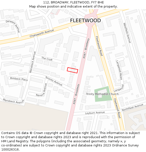 112, BROADWAY, FLEETWOOD, FY7 8HE: Location map and indicative extent of plot