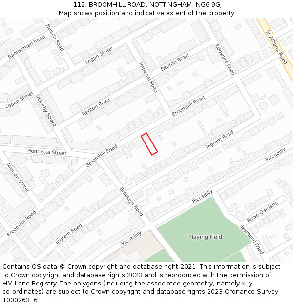 112, BROOMHILL ROAD, NOTTINGHAM, NG6 9GJ: Location map and indicative extent of plot