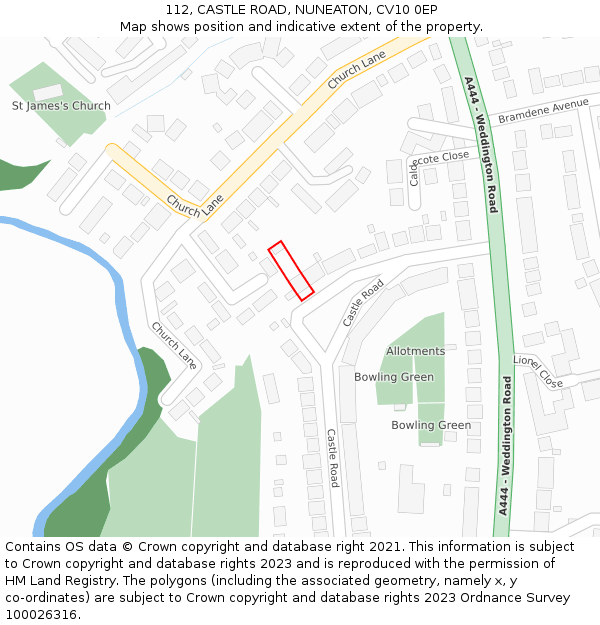 112, CASTLE ROAD, NUNEATON, CV10 0EP: Location map and indicative extent of plot