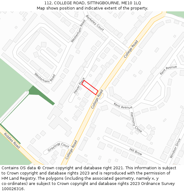 112, COLLEGE ROAD, SITTINGBOURNE, ME10 1LQ: Location map and indicative extent of plot