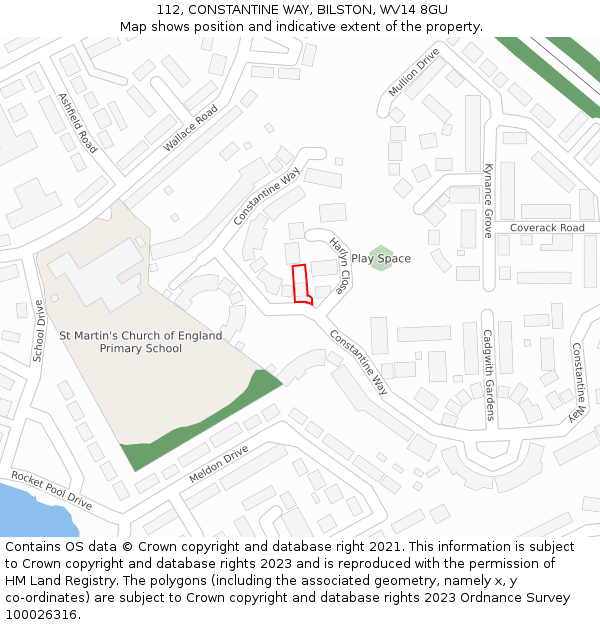 112, CONSTANTINE WAY, BILSTON, WV14 8GU: Location map and indicative extent of plot
