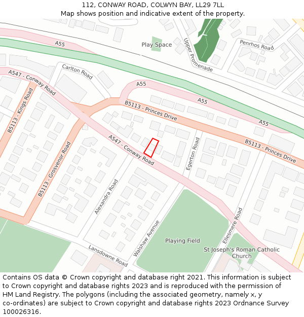 112, CONWAY ROAD, COLWYN BAY, LL29 7LL: Location map and indicative extent of plot