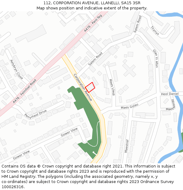 112, CORPORATION AVENUE, LLANELLI, SA15 3SR: Location map and indicative extent of plot