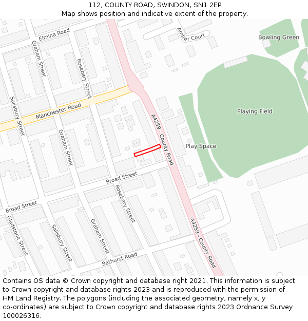 112, COUNTY ROAD, SWINDON, SN1 2EP: Location map and indicative extent of plot