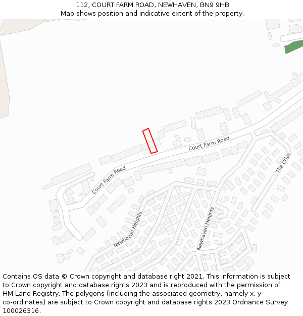 112, COURT FARM ROAD, NEWHAVEN, BN9 9HB: Location map and indicative extent of plot