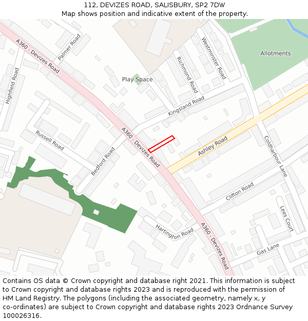 112, DEVIZES ROAD, SALISBURY, SP2 7DW: Location map and indicative extent of plot