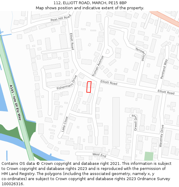 112, ELLIOTT ROAD, MARCH, PE15 8BP: Location map and indicative extent of plot