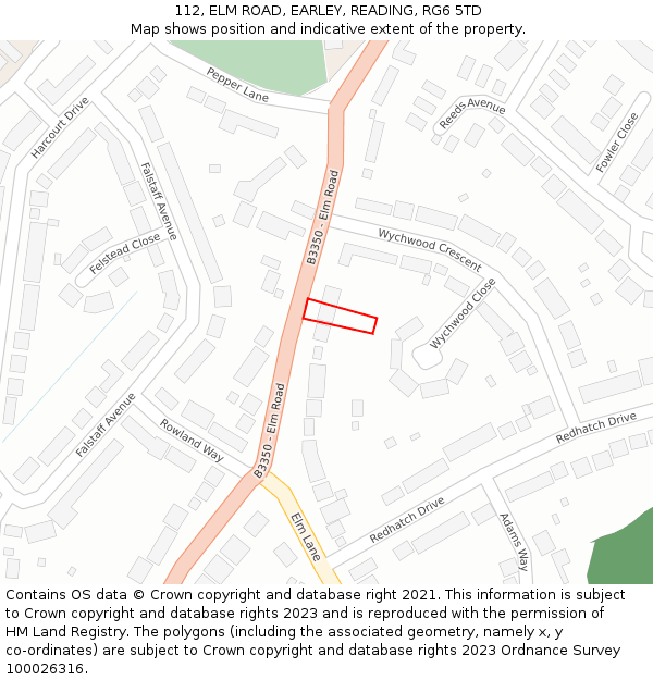 112, ELM ROAD, EARLEY, READING, RG6 5TD: Location map and indicative extent of plot