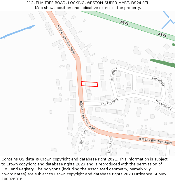 112, ELM TREE ROAD, LOCKING, WESTON-SUPER-MARE, BS24 8EL: Location map and indicative extent of plot