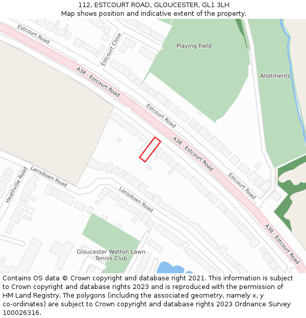 112, ESTCOURT ROAD, GLOUCESTER, GL1 3LH: Location map and indicative extent of plot