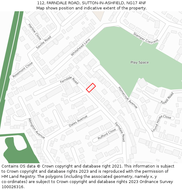 112, FARNDALE ROAD, SUTTON-IN-ASHFIELD, NG17 4NF: Location map and indicative extent of plot