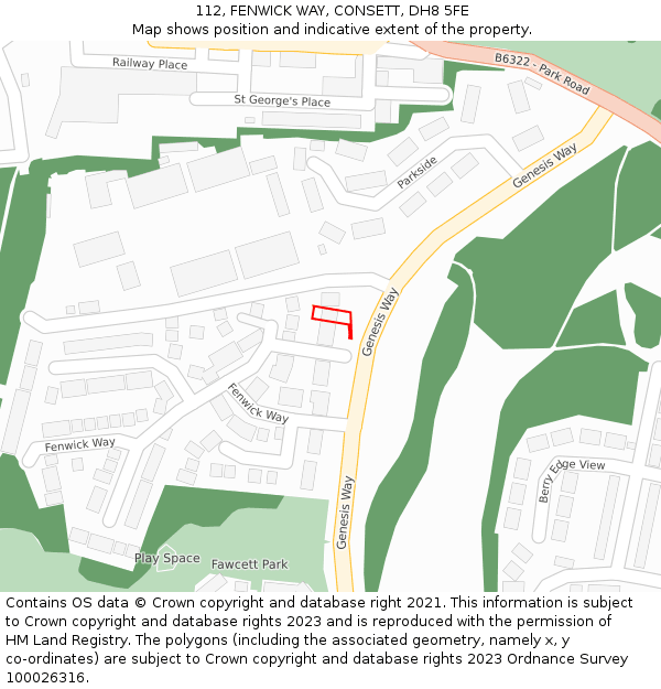 112, FENWICK WAY, CONSETT, DH8 5FE: Location map and indicative extent of plot