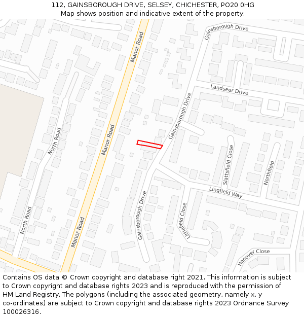 112, GAINSBOROUGH DRIVE, SELSEY, CHICHESTER, PO20 0HG: Location map and indicative extent of plot