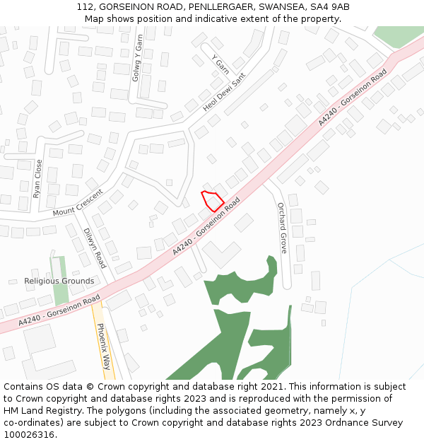 112, GORSEINON ROAD, PENLLERGAER, SWANSEA, SA4 9AB: Location map and indicative extent of plot