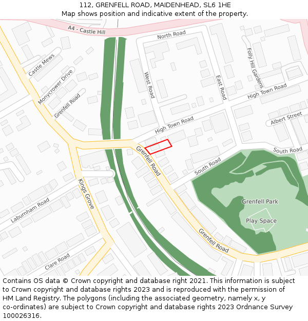 112, GRENFELL ROAD, MAIDENHEAD, SL6 1HE: Location map and indicative extent of plot