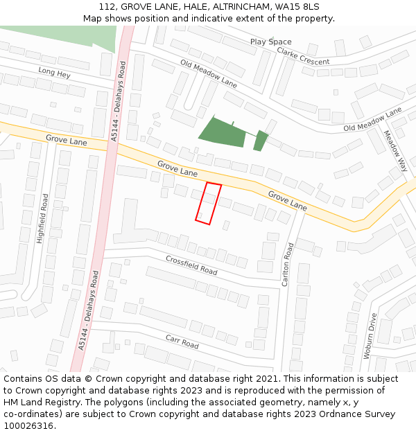 112, GROVE LANE, HALE, ALTRINCHAM, WA15 8LS: Location map and indicative extent of plot