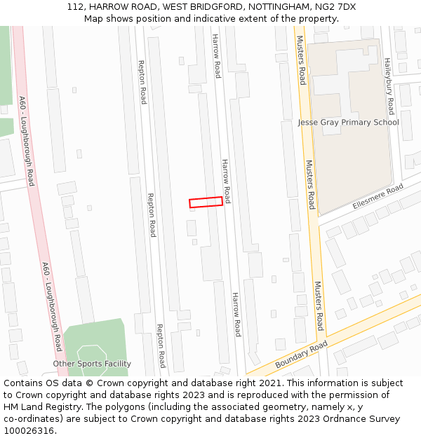 112, HARROW ROAD, WEST BRIDGFORD, NOTTINGHAM, NG2 7DX: Location map and indicative extent of plot