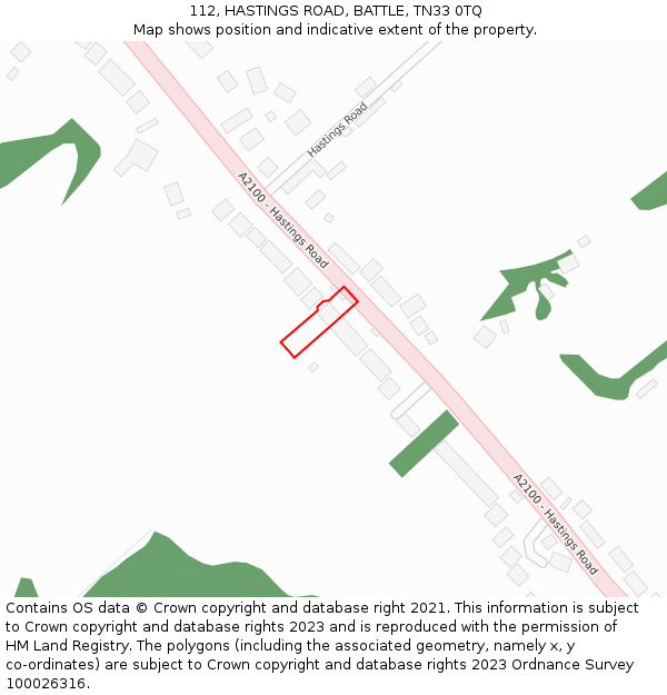 112, HASTINGS ROAD, BATTLE, TN33 0TQ: Location map and indicative extent of plot