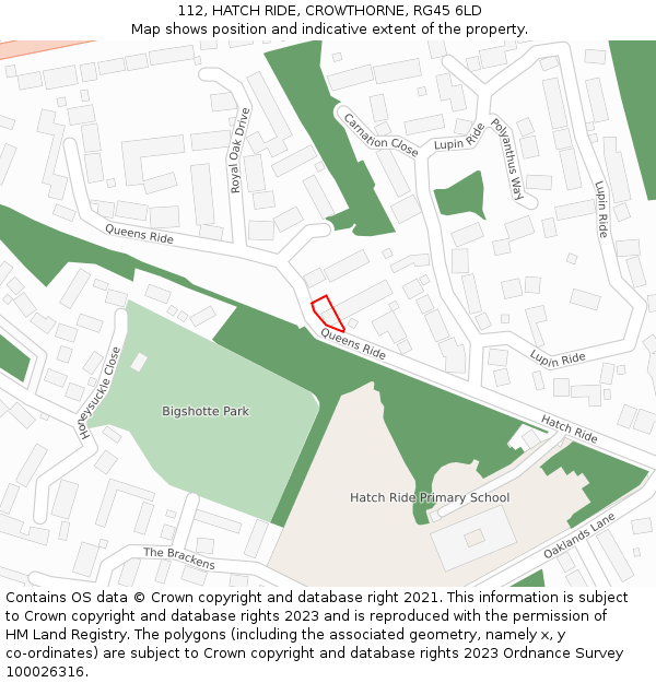 112, HATCH RIDE, CROWTHORNE, RG45 6LD: Location map and indicative extent of plot