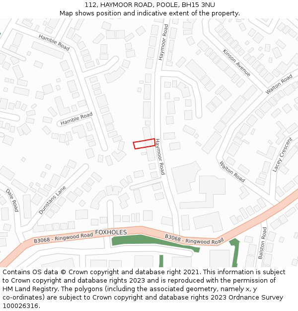 112, HAYMOOR ROAD, POOLE, BH15 3NU: Location map and indicative extent of plot