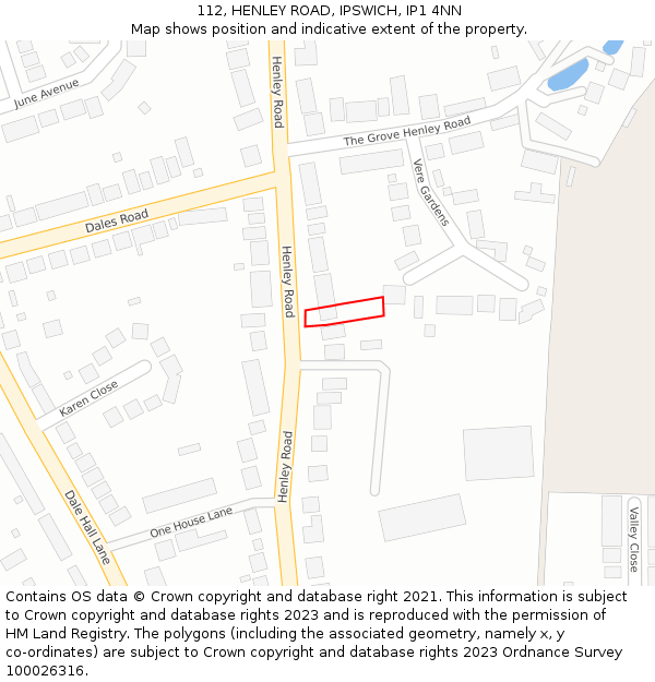 112, HENLEY ROAD, IPSWICH, IP1 4NN: Location map and indicative extent of plot